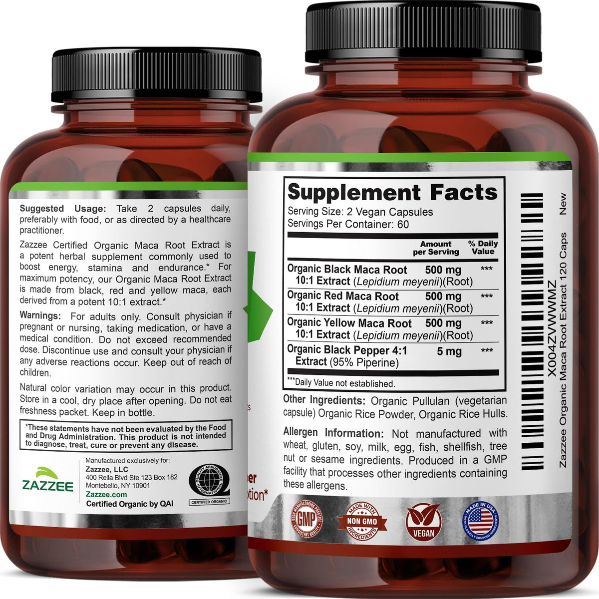 Zazzee USDA Organic Red, Black & Yellow Maca Root 10:1 Extract, Peruvian