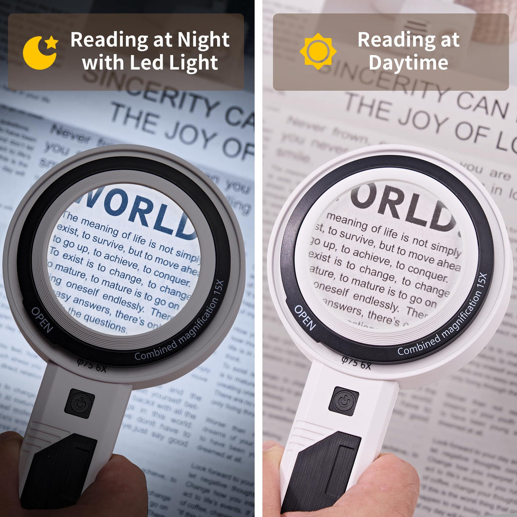 JARLINK Magnifying Glass with Light, 30 LED, Detachable Dual Lenses