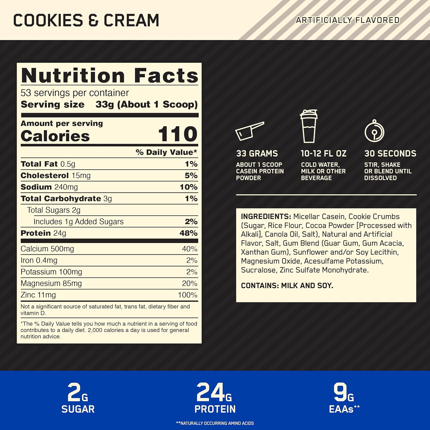 Buy now Optimum Nutrition Gold Standard 100% Micellar Casein Protein Powder, Slow Digesting, Helps Keep You Full, Overnight Muscle Recovery, Cookies and Cream, 4 Pound (Packaging May Vary) at indiglob india