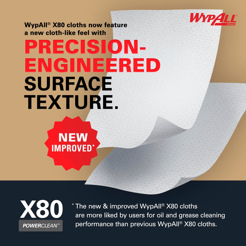 WypAll PowerClean X80 Heavy Duty Cloths, Brag Box, 152 Towels, Blue (41041)