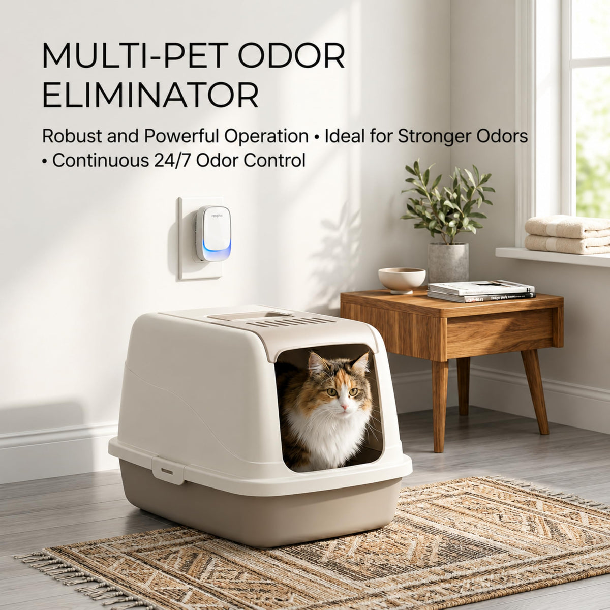 Cat Litter Odor Deodorizer, Plug In, Safe Air Purifier for Pets