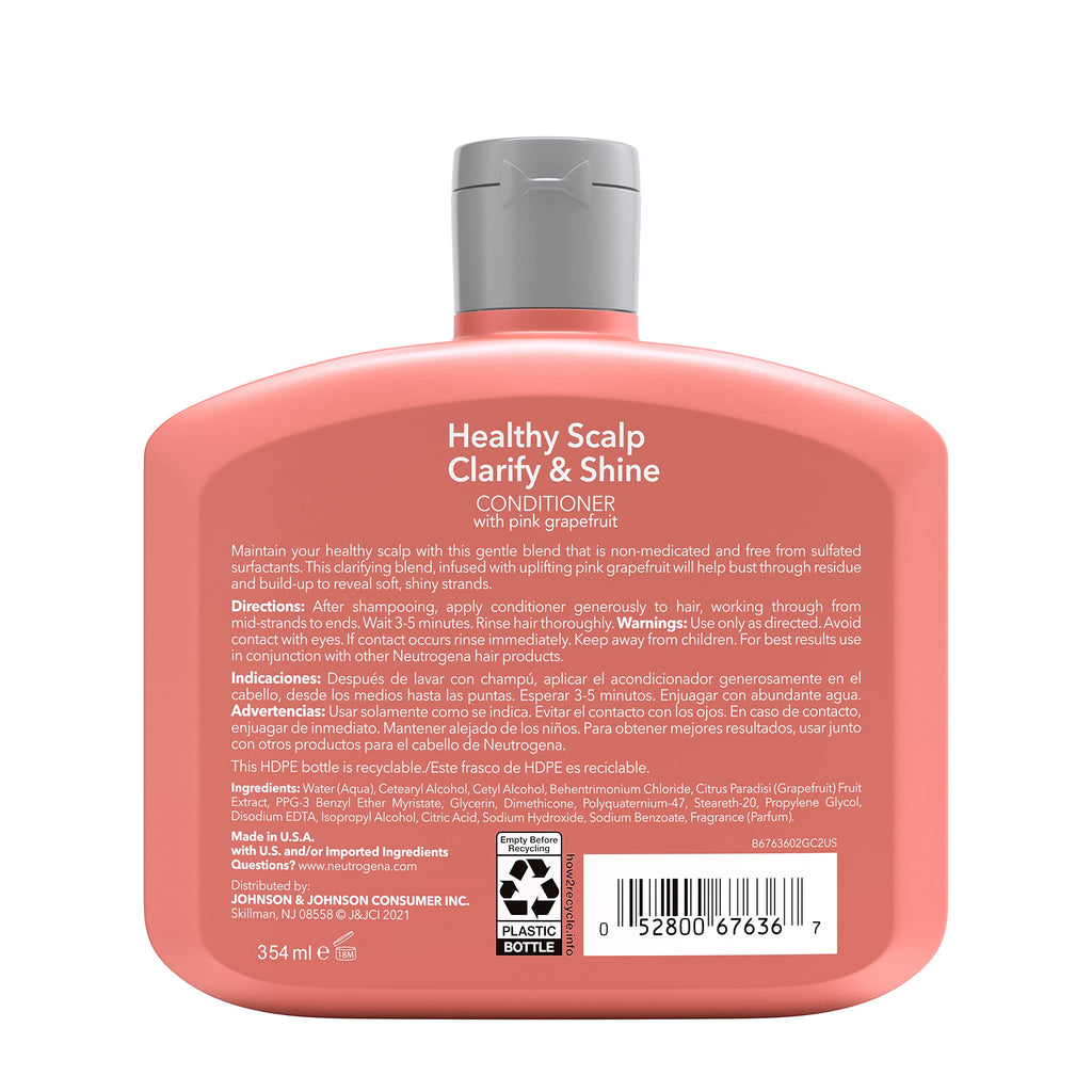 Buy now Neutrogena Exfoliating Healthy Scalp Clarify & Shine Conditioner for Oily Hair and Scalp, Anti-Residue Conditioner with Pink Grapefruit, Paraben & Phthalate-Free, Color-Safe, 12oz at indiglob india