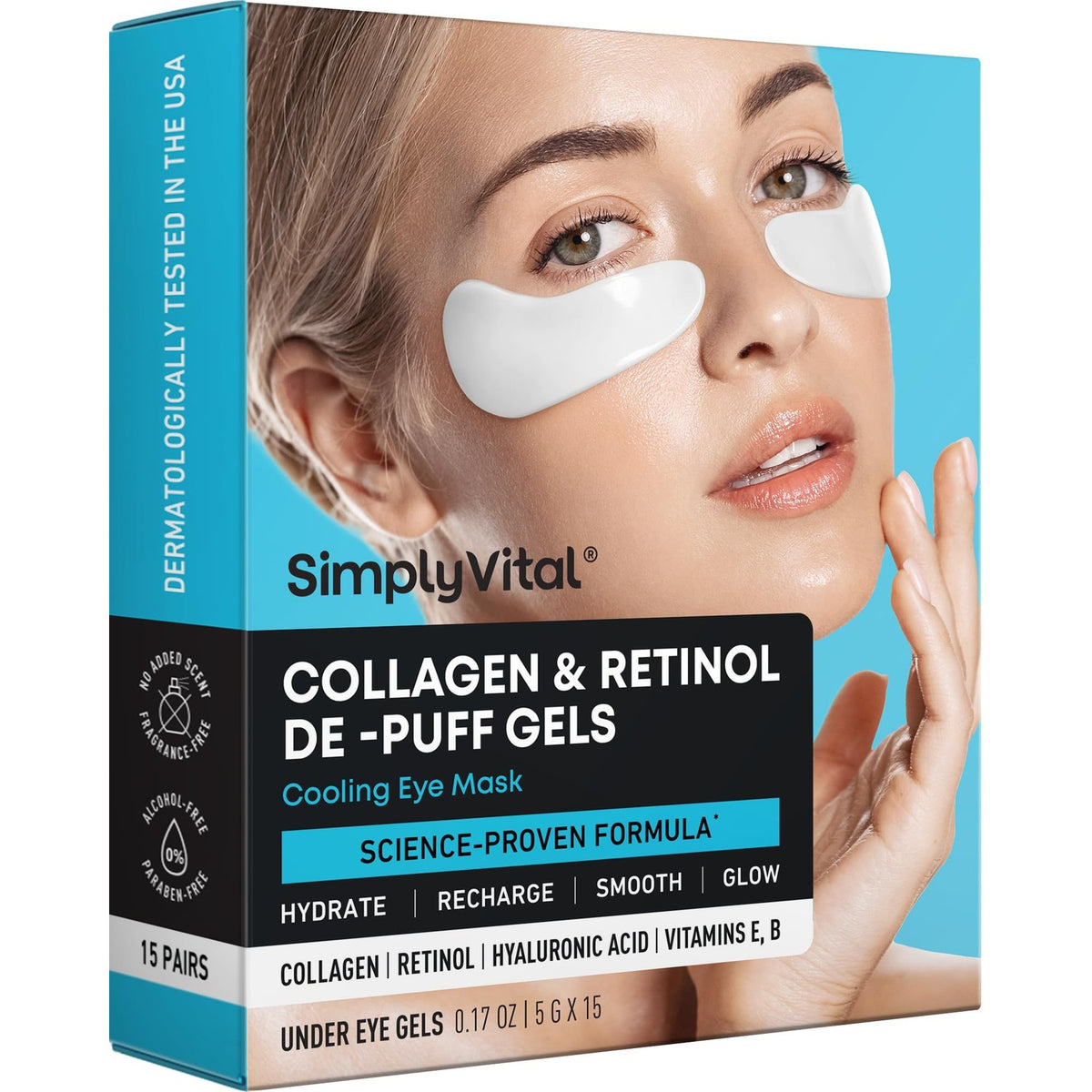 Collagen Eye Patches for Puffy Eyes - Retinol, Hyaluronic Acid, 15 Pairs