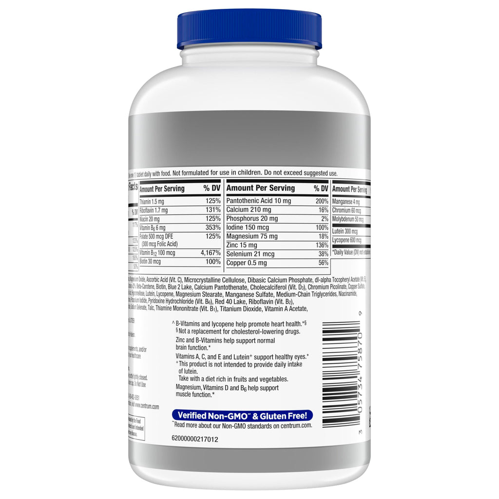Centrum Silver Men's 50+ Multivitamin with Vitamin D3, B-Vitamins, Zinc for Memory and Cognition - 200 Tablets | Contains Vitamins D3, E, B6, and B12, Gluten Free, Non-GMO Ingredients, GLP-1 Support