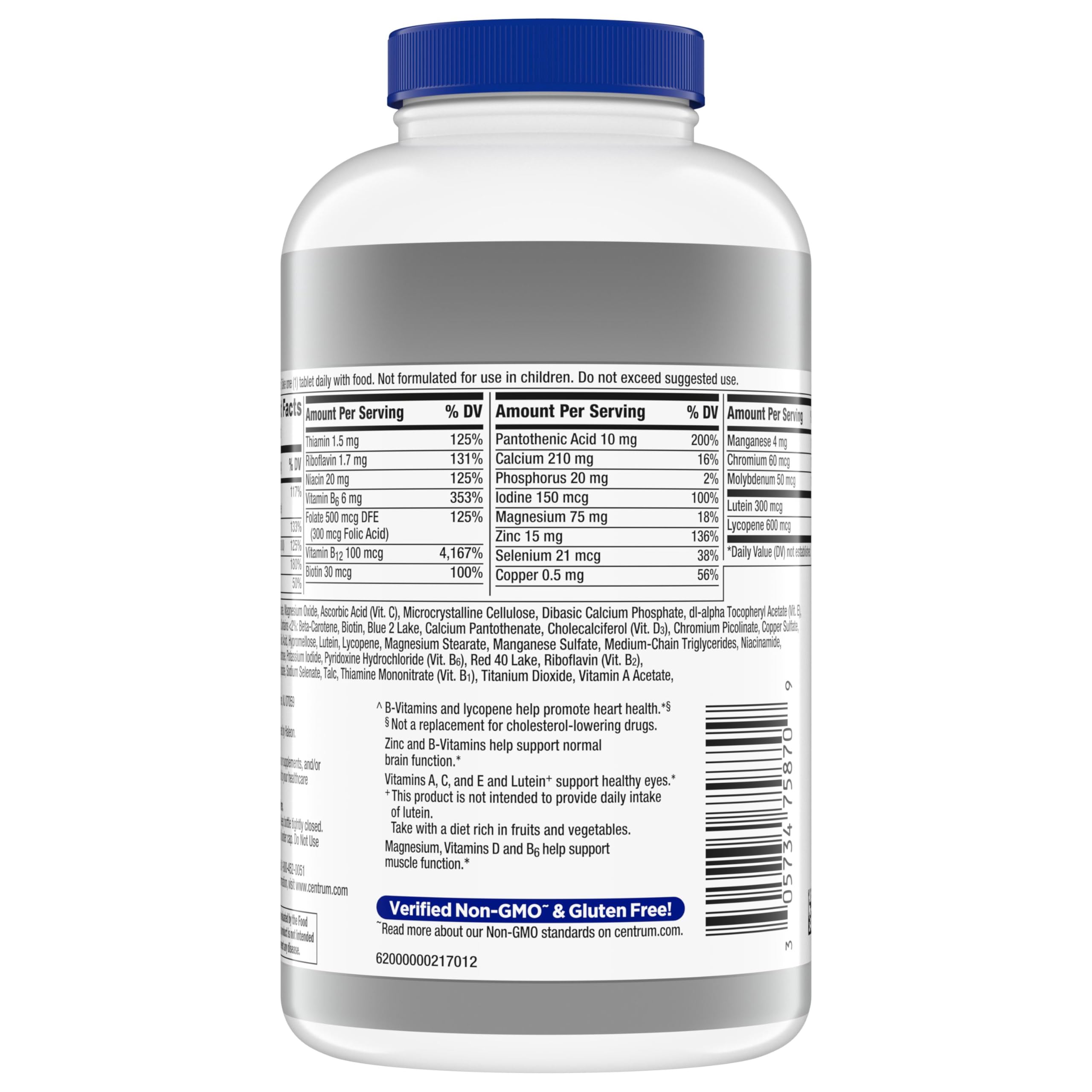 Centrum Silver Men's 50+ Multivitamin with Vitamin D3, B-Vitamins, Zinc for Memory and Cognition - 200 Tablets | Contains Vitamins D3, E, B6, and B12, Gluten Free, Non-GMO Ingredients, GLP-1 Support