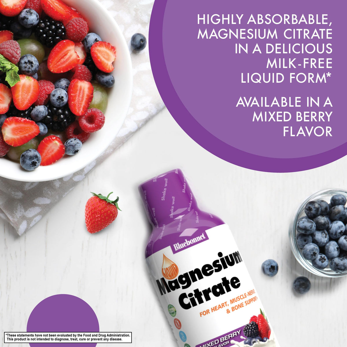 Bluebonnet Nutrition Magnesium Citrate 420 mg - Calm Mind & Body* – Supports Heart, Muscle & Sleep* - Non-GMO, Vegan, Kosher, Gluten-Free, Soy-Free, Milk-Free - 16 FL OZ, Mixed Berry Flavor