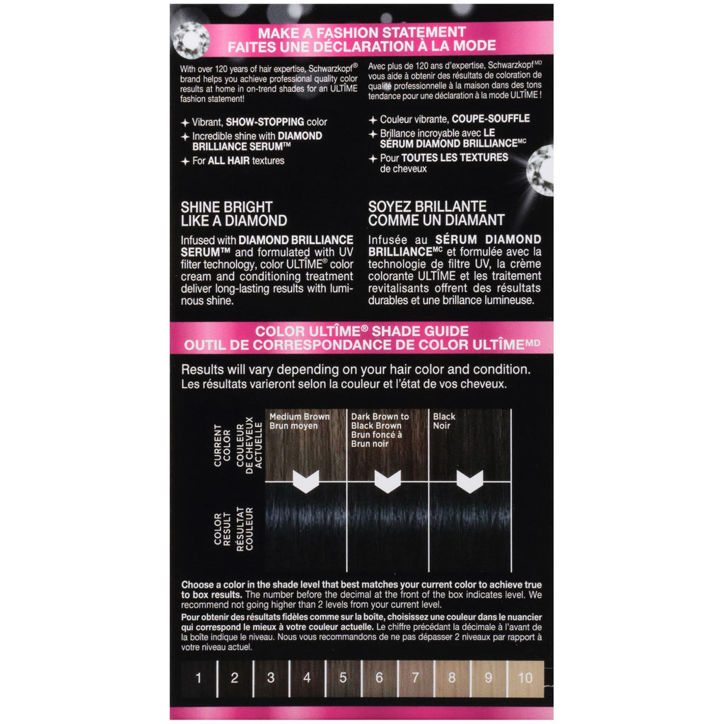 Schwarzkopf Color Ultime 1.4 Sapphire Black Hair Dye, Permanent Intense Black with Diamond Brilliance, Fade-Resistant, Covers Grays, All Hair Textures (Pack of 2)