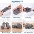 Steel Wool Scrubber for Burnt & Tough Crusts, Dried Food 12 Pack