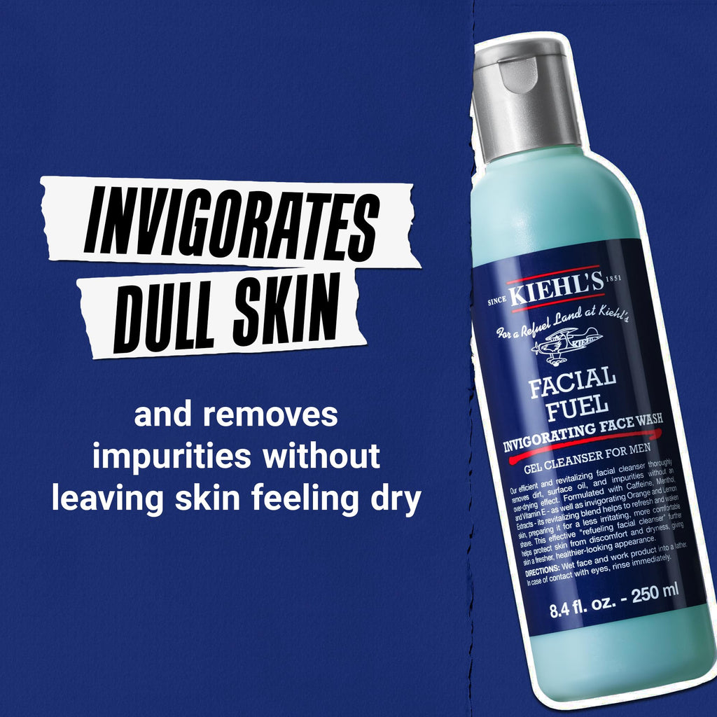 Kiehl's - Facial Fuel Men's Energizing Face Wash | Refreshing, Foaming Gel Cleanser Cleanses Skin Without Drying - With Caffeine & Menthol - Suitable for All Skin Types