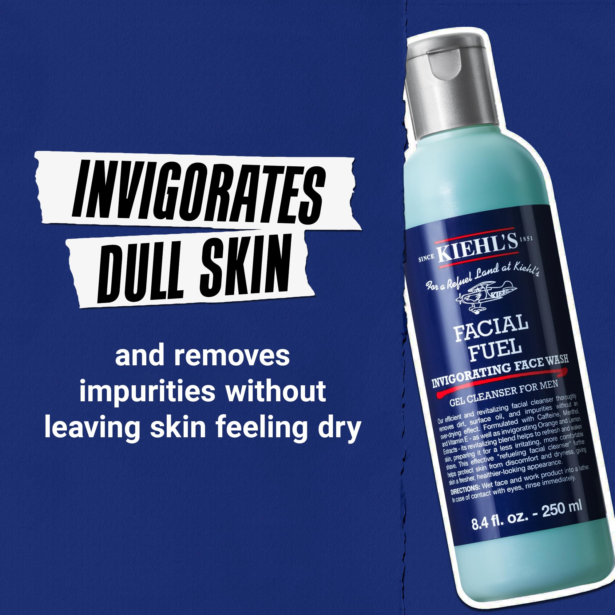 Kiehl's - Facial Fuel Men's Energizing Face Wash | Refreshing, Foaming Gel Cleanser Cleanses Skin Without Drying - With Caffeine & Menthol - Suitable for All Skin Types