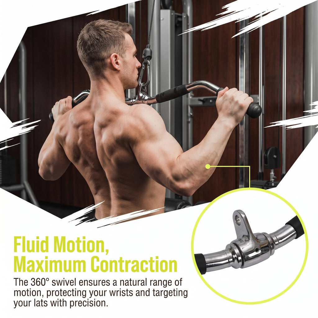 Lat Bar Cable Machine Attachment, Curl Pulldown Bar with Full Rotation and Rubber Handle for Gym, Strength Workout, Body Training, Muscle Building, 30 Inch