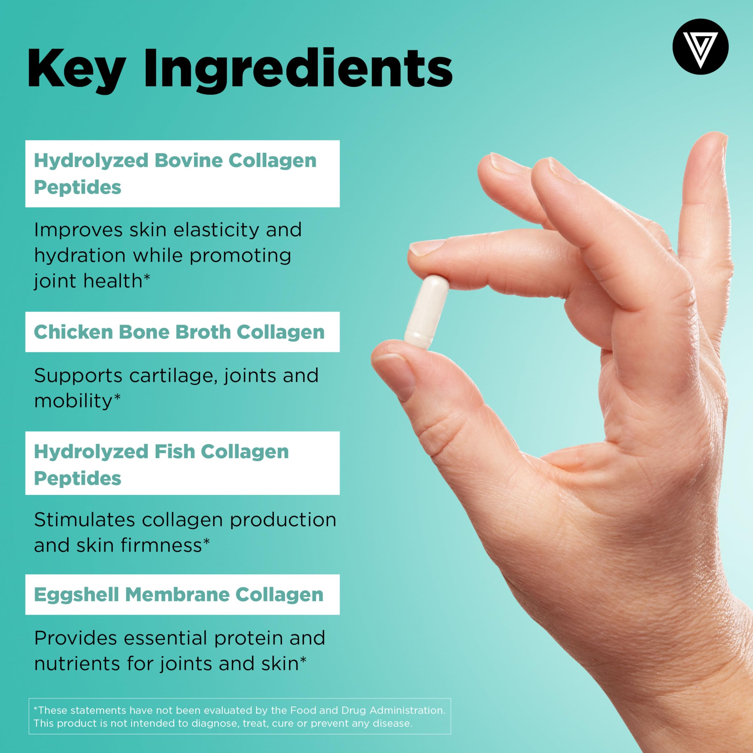 Vital Vitamins Multi Collagen Peptides Complex for Women & Men, 150 Pills | Supports Skin, Hair & Nails, 5 Collagen Types I II III V & X, Grass-Fed Non-GMO Collagen Supplements
