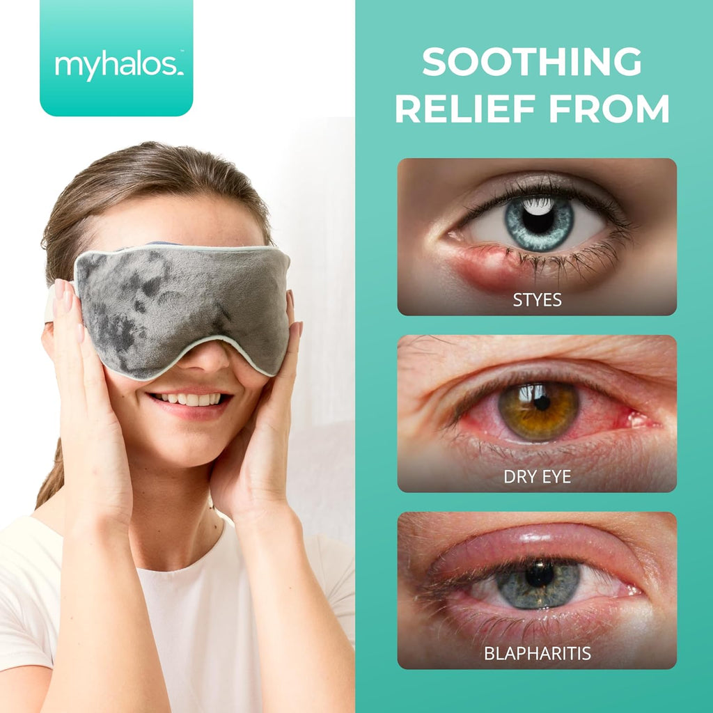 Buy now MyHalosÂ® Eye Mask for Dry Eyes - Steam Warm Compress for Eyes - Remove Styes, Chalazion Therapy Warming and Heating Pad Hot Compress - Moist Heat Mask for Blepharitis & MGD at indiglob india