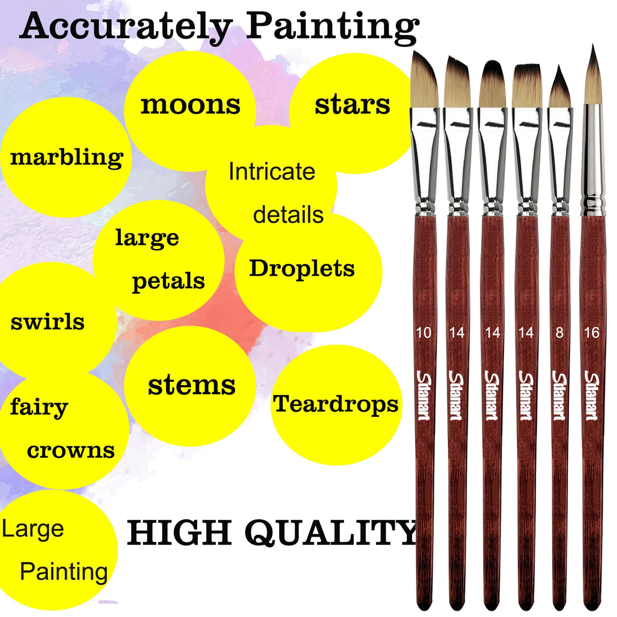 Sdanart Watercolor Brushes Professional，10 PCS Artist Paint Brush Shapes