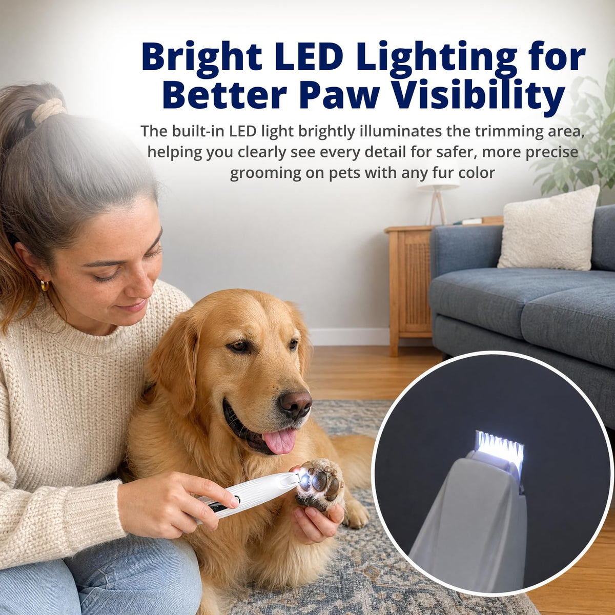 Silent Pet Paw Trimmer | Cordless Paw Trimmer for Grooming w/Light