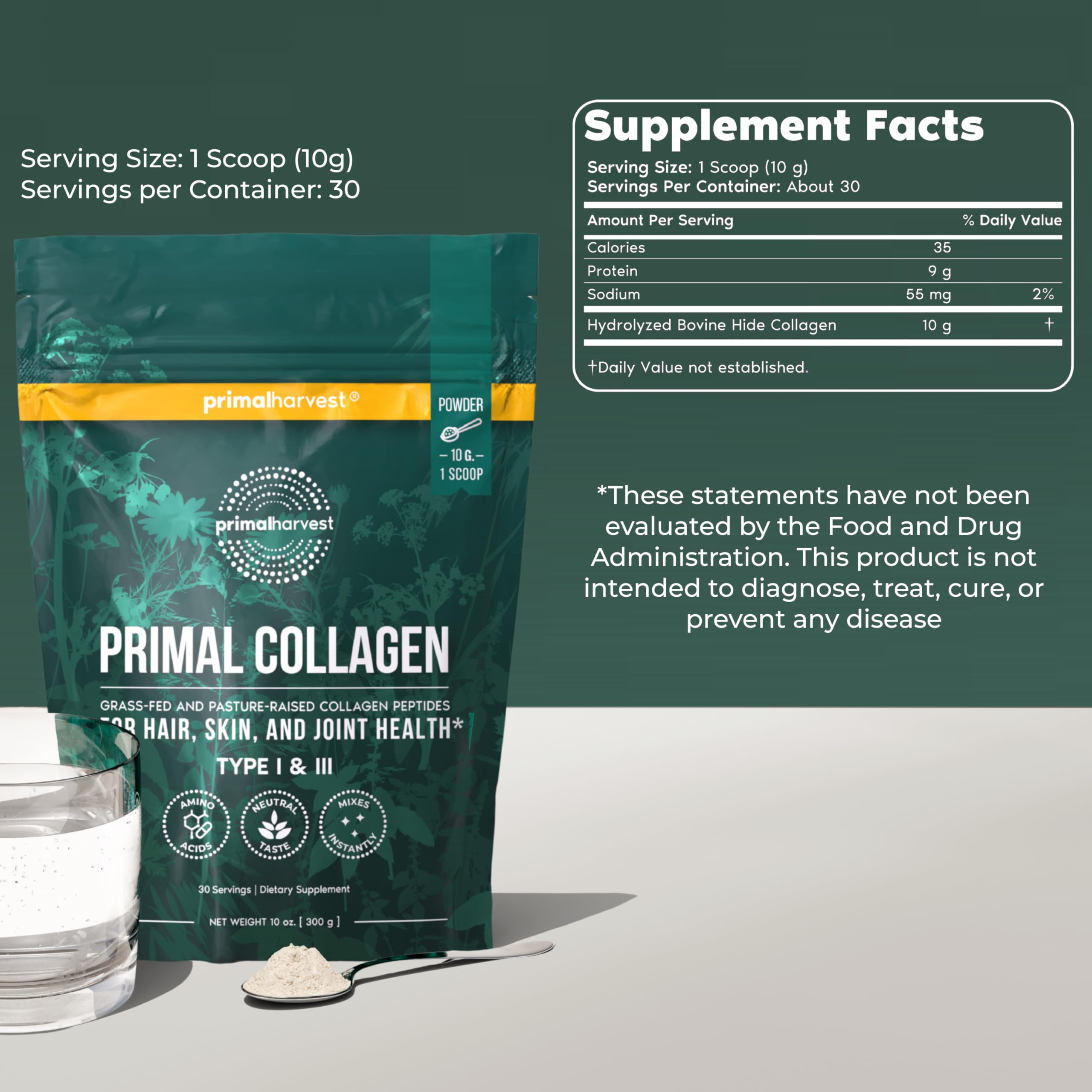 Primal Harvest Collagen - Powdered Daily Supplement, Dairy & Gluten Free