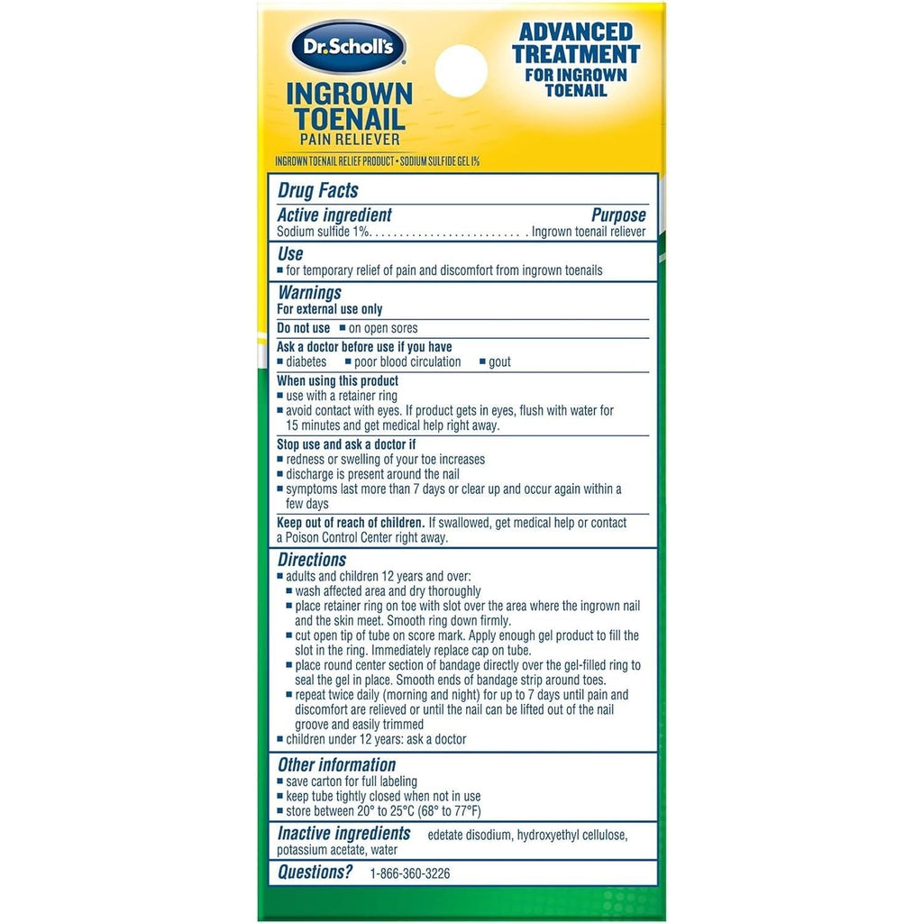 Buy now Dr. Scholl's Ingrown Toenail Pain Reliever, 1 kit, (w/ Gel, 12 retainer rings & 12 protection bandages) (Pack of 2) at indiglob india