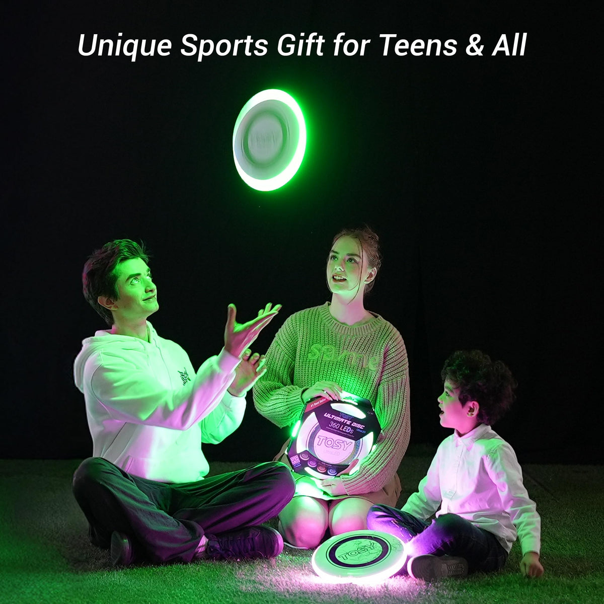 TOSY Flying Disc - 16 Million Colors RGB LEDs, Extremely Bright, Smart Modes, Camping Essentials for Teens/Kids/Adults/Men/Boys/Girls, Auto Light Up, Rechargeable, Waterproof, 175g