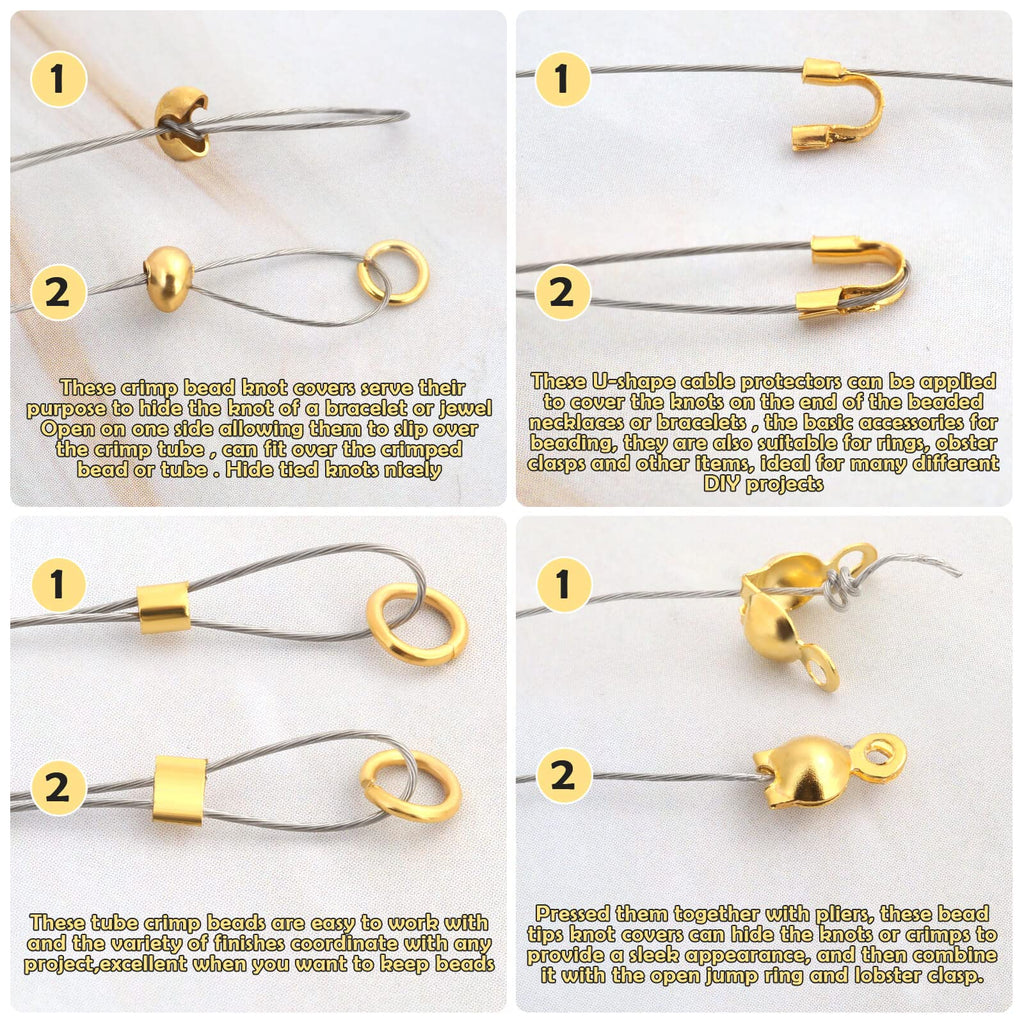 Acejoz 1203 Pcs Crimp Beads Supplies for Jewelry Making, Including Crimp Covers, Crimp Tubes and Wire Guardians, Lobster Clasps, Jump Rings, Crimping Pliers and Beading Wire for Bracelets Making