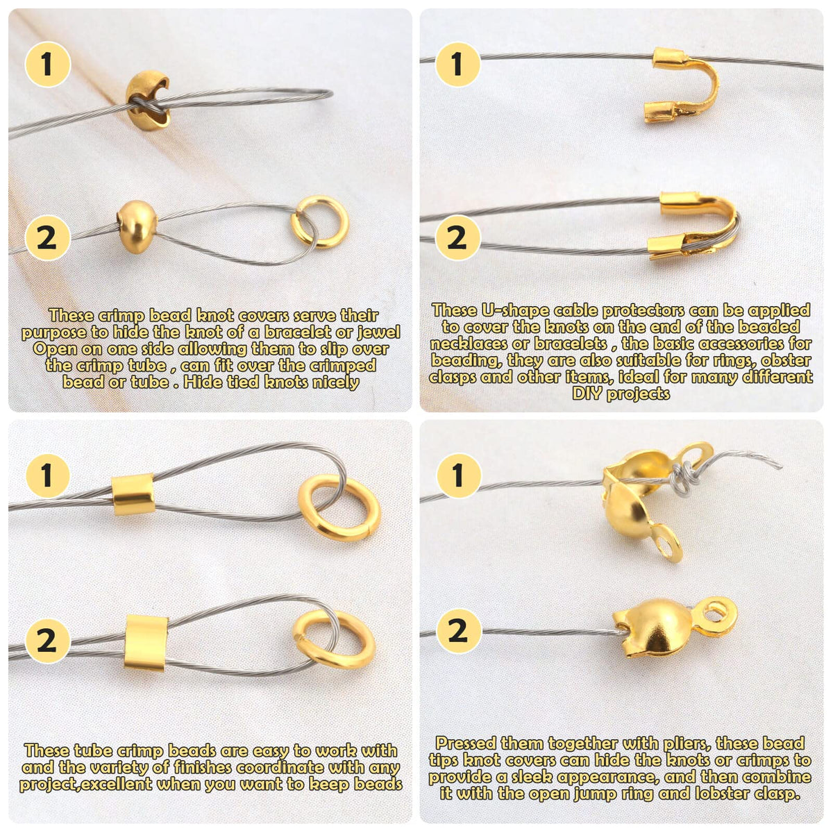 Acejoz 1203 Pcs Crimp Beads Supplies for Jewelry Making, Including Crimp Covers, Crimp Tubes and Wire Guardians, Lobster Clasps, Jump Rings, Crimping Pliers and Beading Wire for Bracelets Making