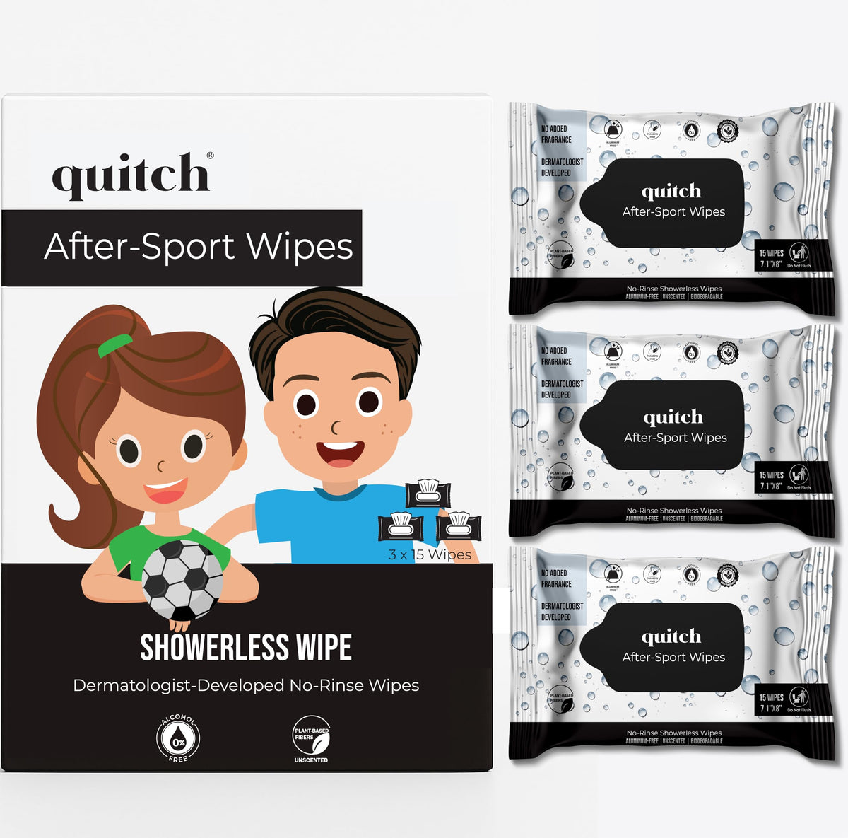 Quitch After-Sport Wipe Unscented Shower Body Wipe for Kids & Baby