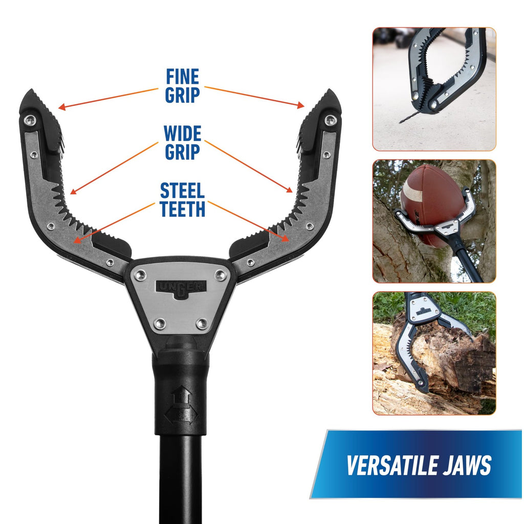 Unger Professional 42.5” Rugged Reacher Grabber Tool with Rotating Head, Outdoor Trash Picker Upper, Heavy Duty Claw Pickup, Durable Litter Yard Clean Up for Twigs, Lawn, and Garden Use