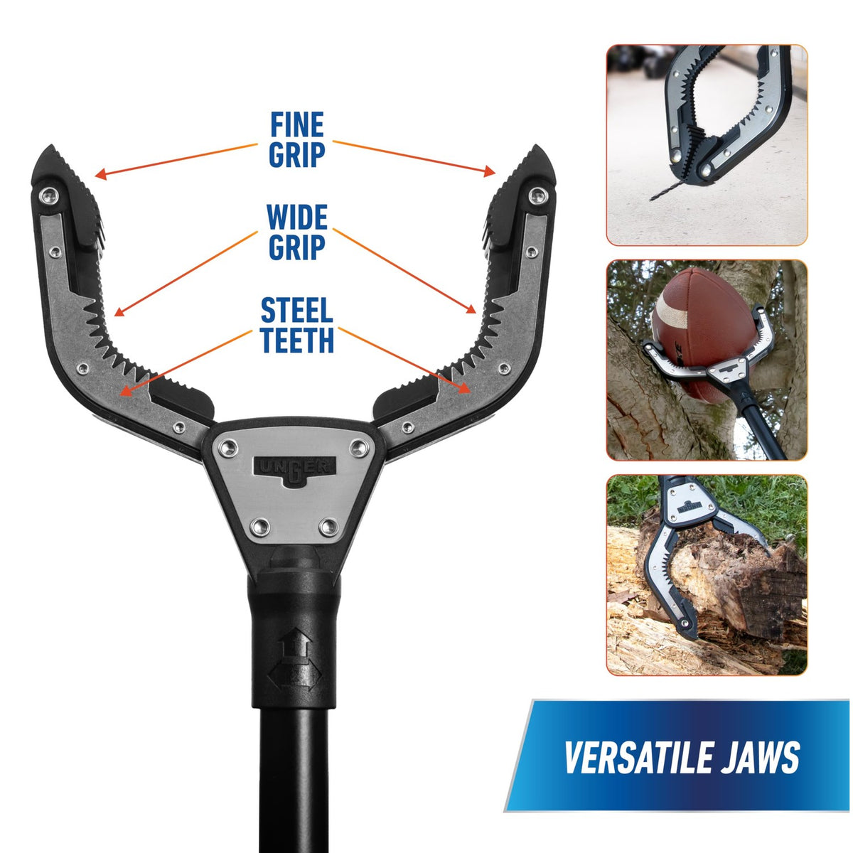 Unger Professional 42.5” Rugged Reacher Grabber Tool with Rotating Head, Outdoor Trash Picker Upper, Heavy Duty Claw Pickup, Durable Litter Yard Clean Up for Twigs, Lawn, and Garden Use