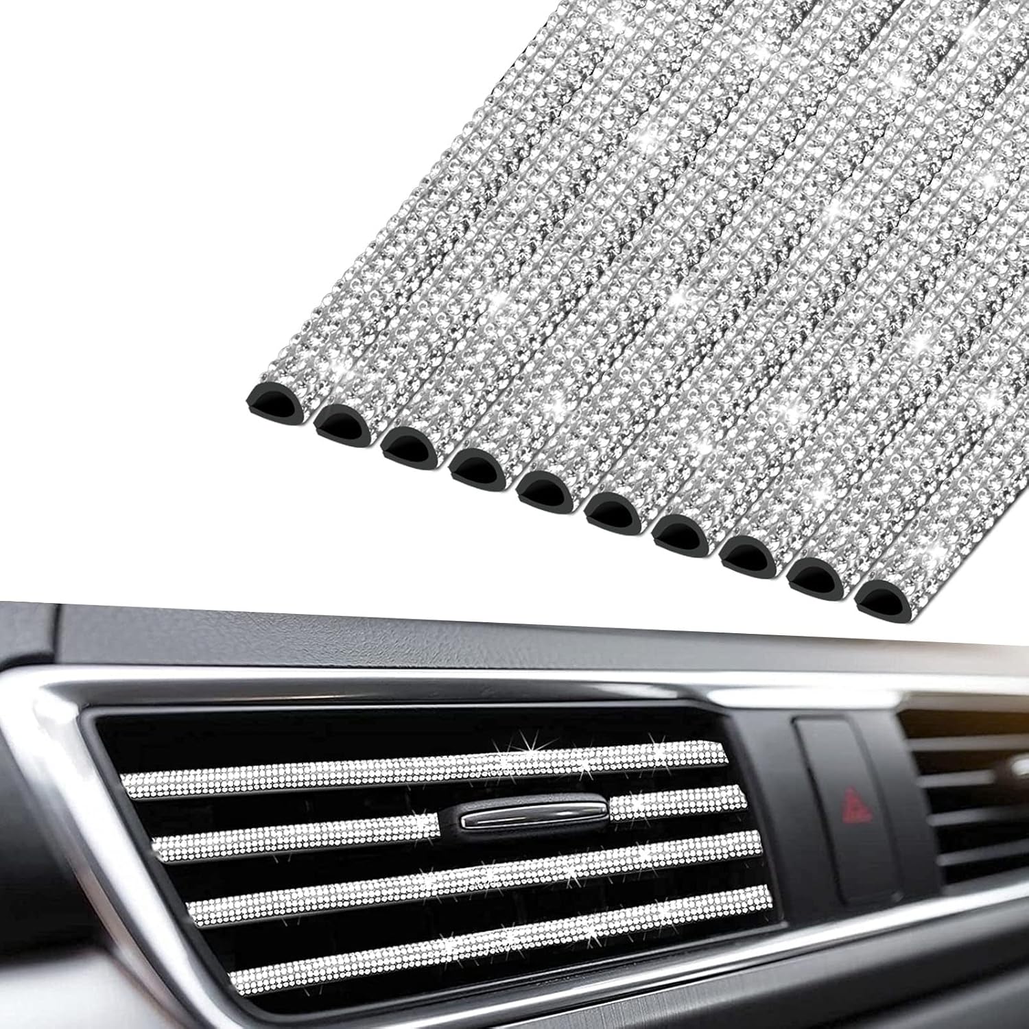 Buy now INSAUTO Bling Car Vent Outlet Trim,Bling Car Accessories for Women and Girls,10Pcs Rhinestone Car Air Conditioner Vent Decoration Strip(White) White at indiglob india