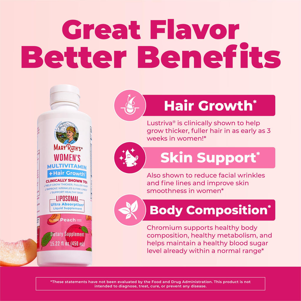 MARYRUTH'S Women's Multivitamin + Hair Growth Liquid Liposomal, 15.22 Fl Oz | 15.22 Fl Oz