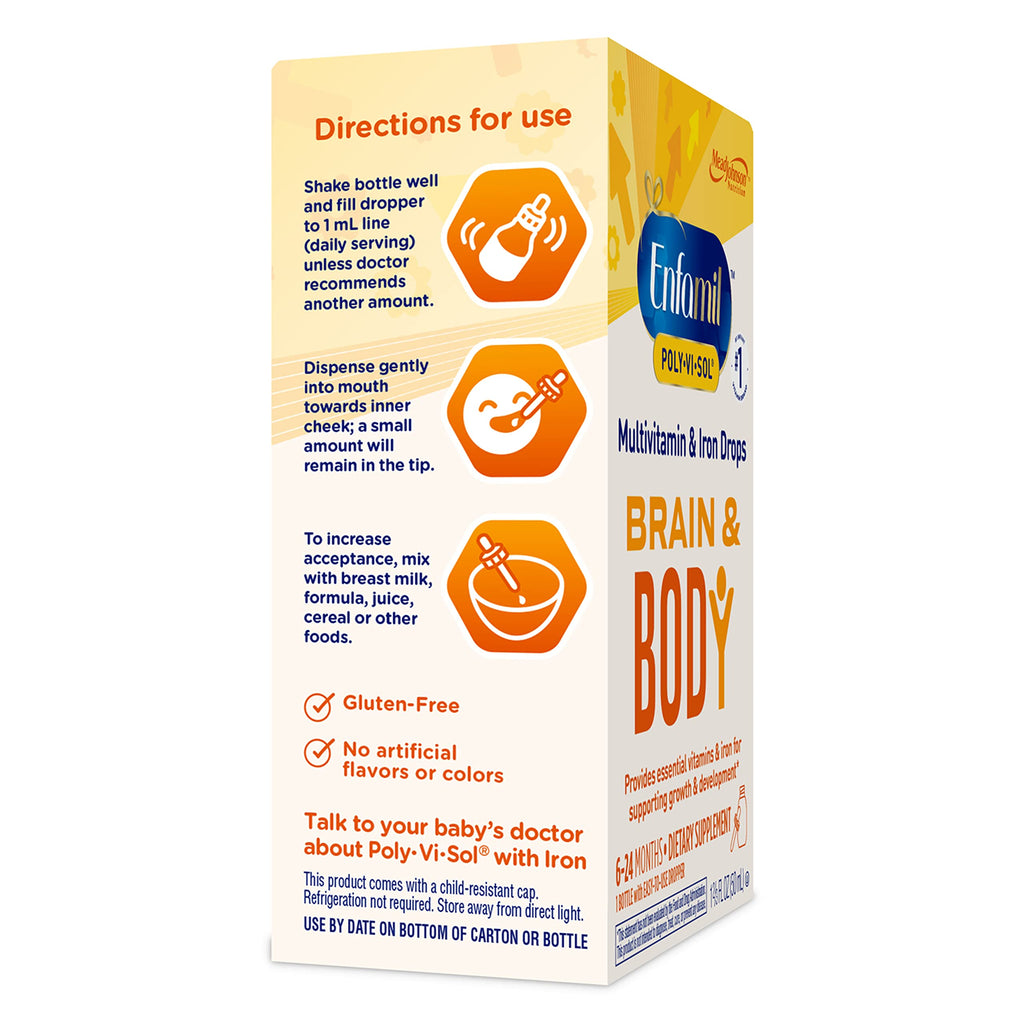 Enfamil Prenatals & Baby Vitamins Poly-Vi-Sol 8 Multi-Vitamins & Iron Supplement Drops for Infants & Toddlers, Supports Growth & Development, 50 mL Dropper Bottle (Pack of 2)