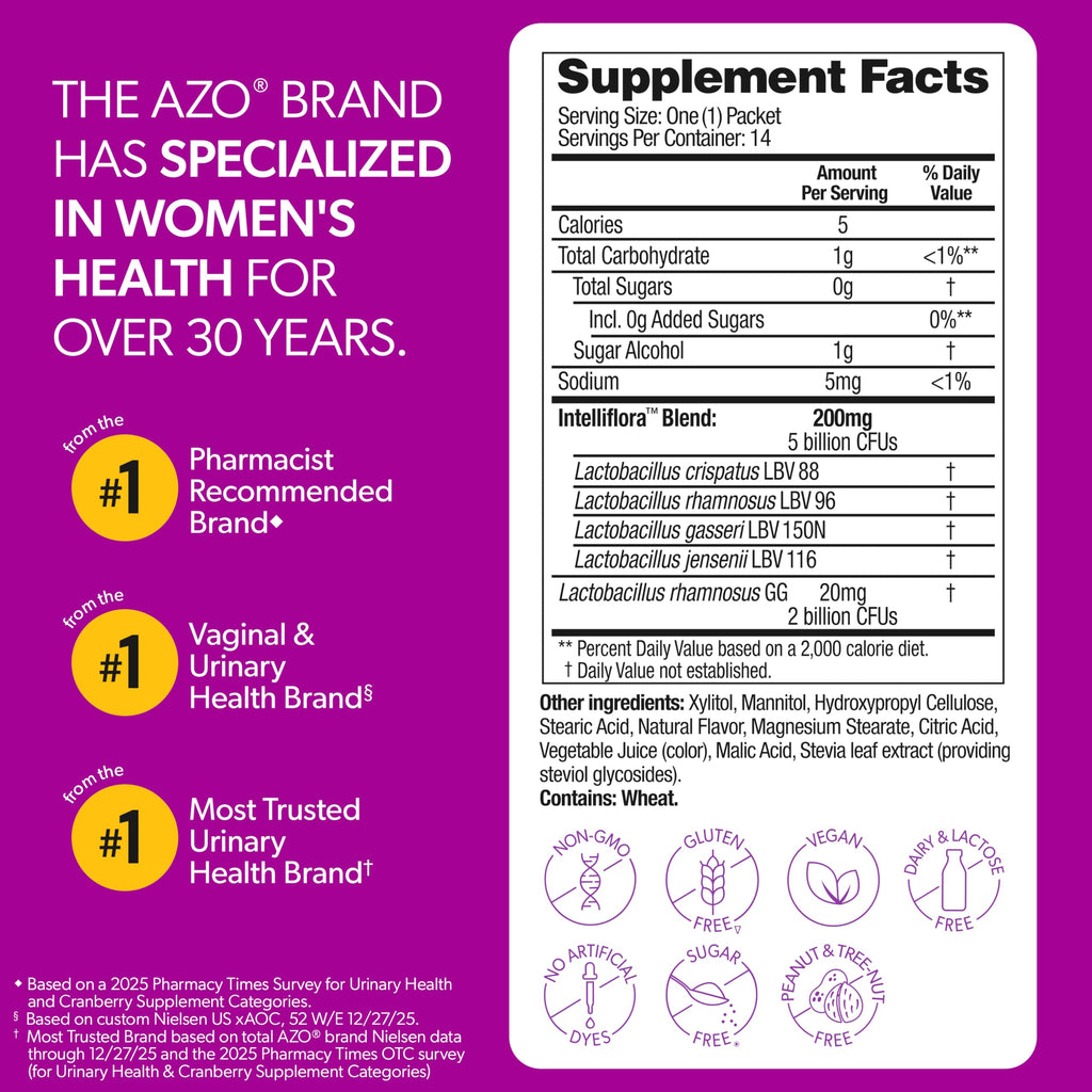 AZO Vaginal Probiotic Mini-Chews for Women, Fruit Punch Flavor, 14 Count