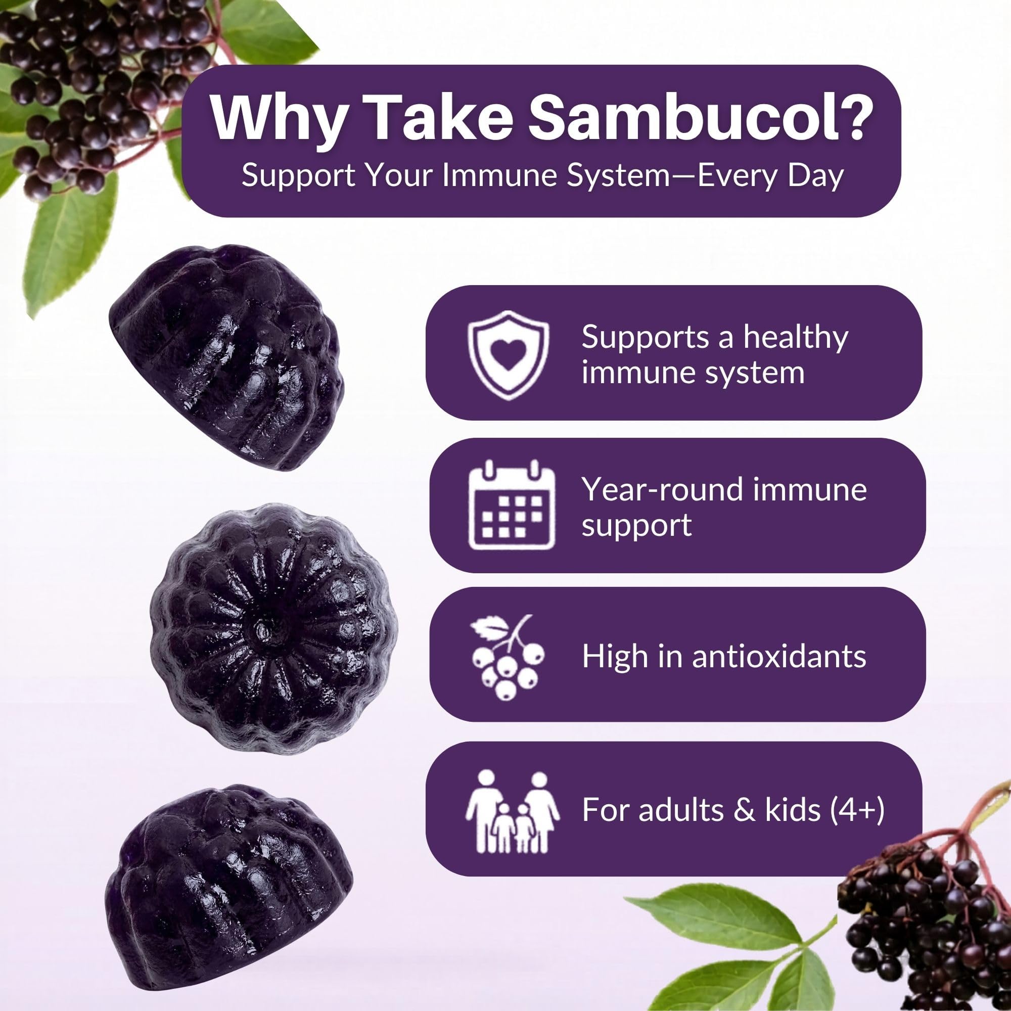 Sambucol Elderberry Gummies - Immune Support Supplement - 90 Count | Advanced Formula For Adults & Kids with Vitamin C & Zinc, Sambucol Elderberry are High in Antioxidants, Gluten Free, Vegan