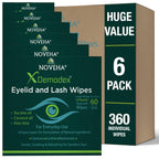 NOVEHA Demodex Eyelid & Lash Wipes | Box Of 60 Individually Wrapped Extra Strength Cleansing Eyelash Wipes - Battle Itchy & Irritated Eyes associated with Demodex Mites, Naturally Remove debris