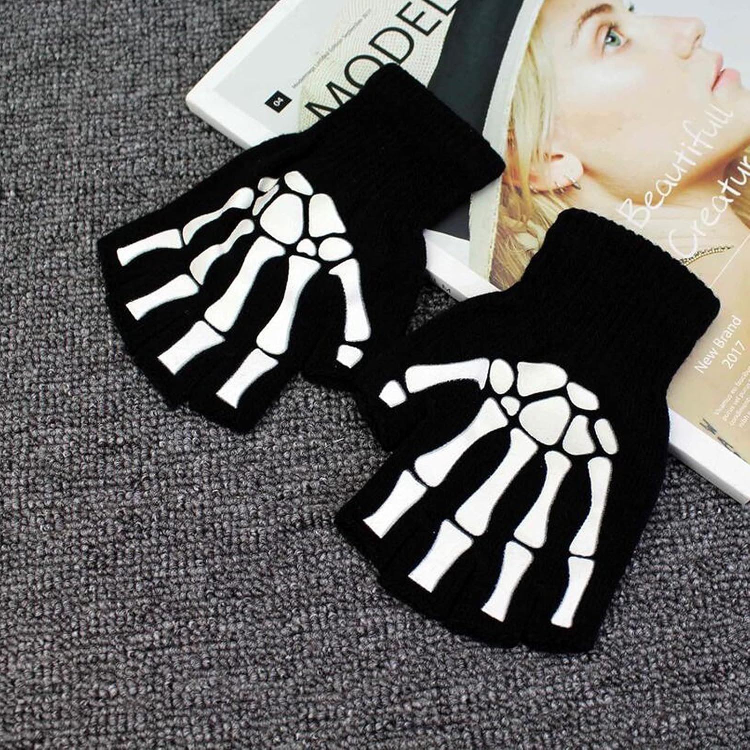 Buy now Skeleton Face Mask Knit Beanie with Eye Holes Halloween Skull Dress Up Headdress Cap Winter Warm Hat at indiglob india