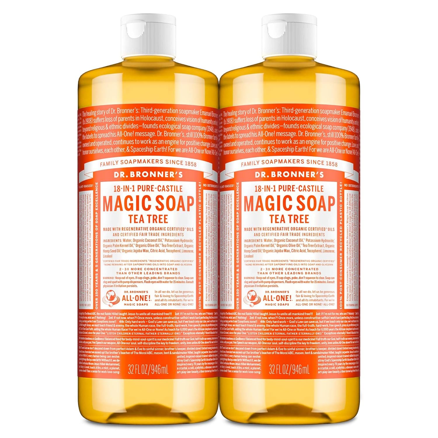 Buy now Dr. Bronner's - Pure-Castile Liquid Soap (Tea Tree, 4 Ounce) - Made with Organic Oils, 18-in-1 Uses: Acne-Prone Skin, Dandruff, Laundry, Pets and Dishes, Concentrated, Vegan, Non-GMO 32 Fl Oz (Pack of 2) Tea Tree at indiglob india