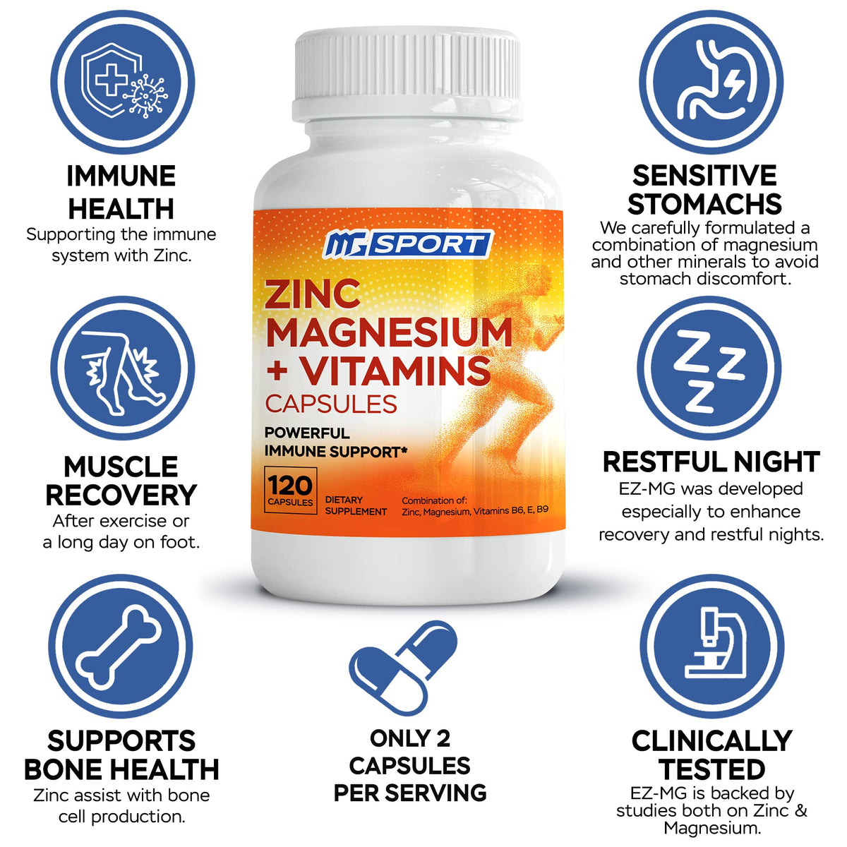 MgSport ZMA Supplement, 120 Capsules