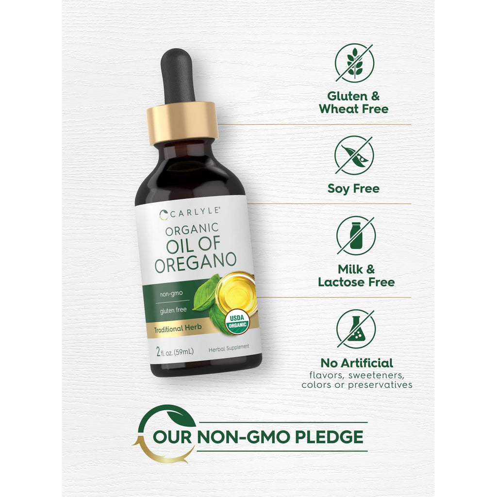 Carlyle Organic Oil of Oregano Liquid Drops - 2 fl oz - 1 Year Supply | Vegan Herbal Supplement | Non-GMO, Gluten Free