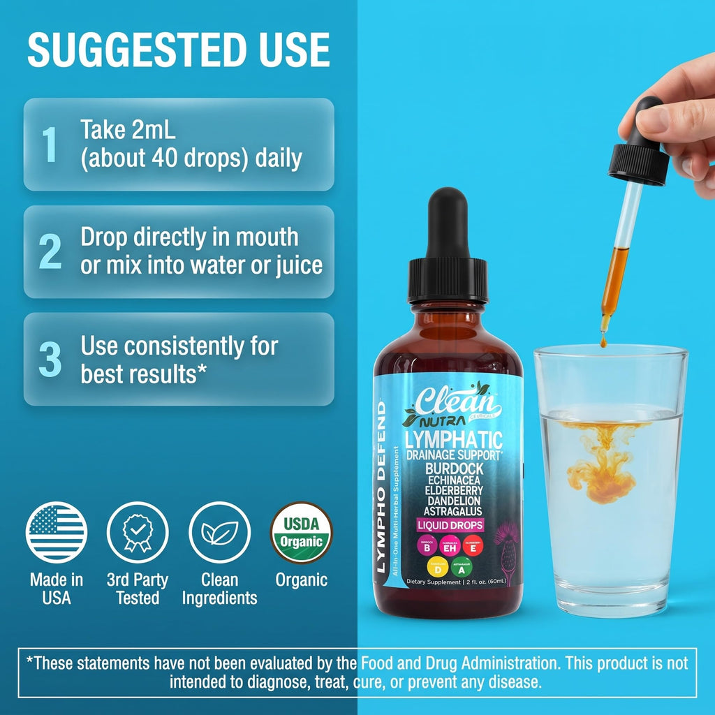 Lymphatic Drainage Drops - Organic Lymphatic Support Supplement with Burdock Root Echinacea Elderberry Dandelion Astragalus Milk Thistle Sea Moss Red Clover Marigold Drop by Clean Nutra