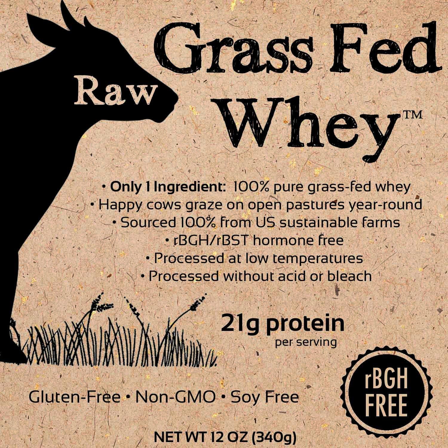Buy now Raw Grass Fed Whey Protein Powder â€“ Unflavored, Only 1 Ingredient: 100% Pure Grass-Fed Whey from Happy, Healthy Cows â€“ Undenatured, Non-GMO, Hormone-Free, Gluten-Free, Made in USA, 12 OZ at indiglob india