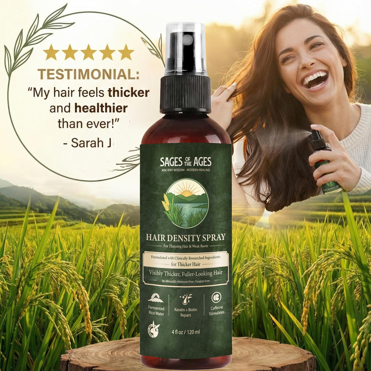 Fermented Rice Water Hair Growth Spray with Rosemary, Keratin, Biotin – Helps Thicken & Strengthen, Hydrating Leave-In Mist for Thinning Strands, Lightweight Daily Spray for Women & Men – 4oz