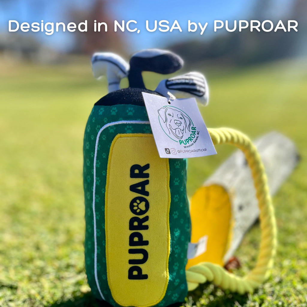 PUPROAR Golf Dog Toy, Dog Birthday Gift, Funny Squeaky Plush Rope Golf Bag Toy for Small, Medium & Large Breeds