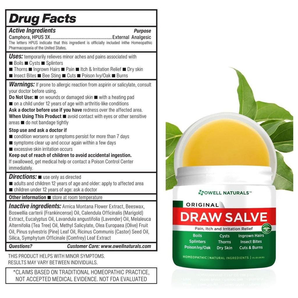 Buy now OWELL Naturals Drawing Salve Ointment for Boil & Cyst Removal, Ingrown Hair, Splinter Remover, Bug Spider Bites, Bee Sting, Mosquito Itching, Poison Ivy, Flare, Hangnail at indiglob india