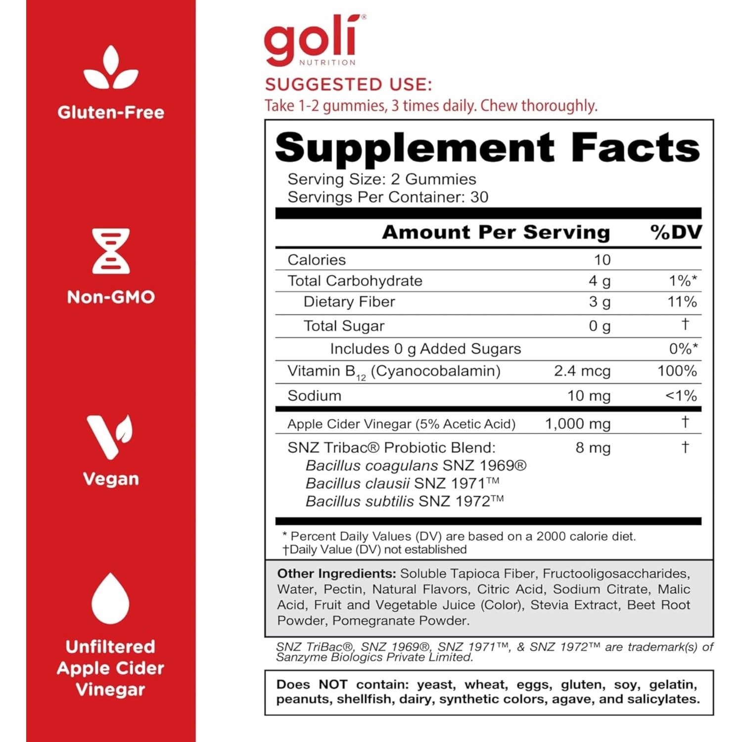 Goli Zero Sugar Apple Cider Vinegar Gummies, 60 Count Each (3 Pack, 180 Total) – ACV with Vitamin B12 & Probiotics, No Sugar Alcohols, Vegan, Keto & Gluten Free