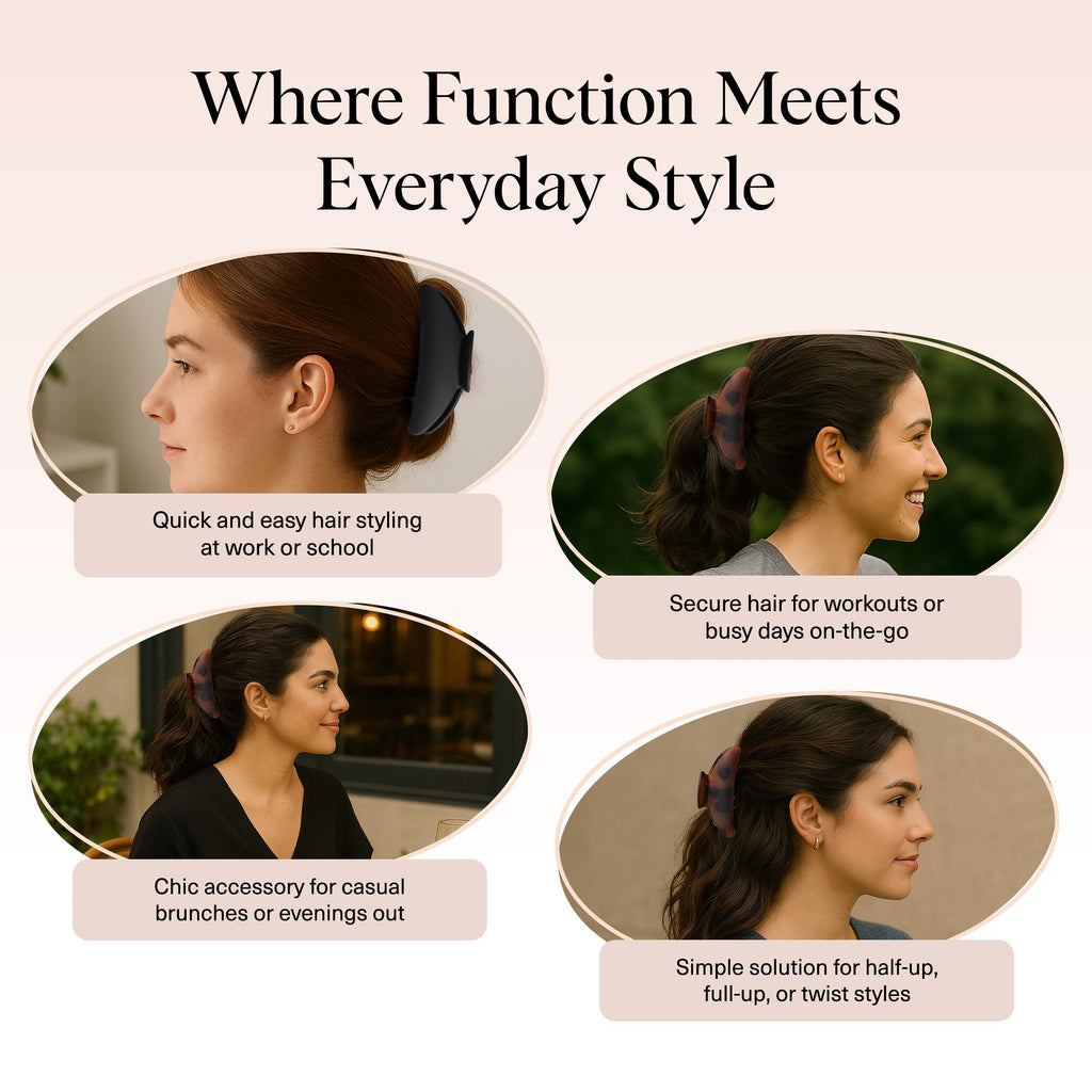 Buy now Kitsch Medium Claw Clips for Women - Strong Hold & Stylish Glossy Puffy Design Hair Accessories | Half-Up or Full Updos | Ideal Gifts for Women - 2pc Set, Black & Tort at indiglob india