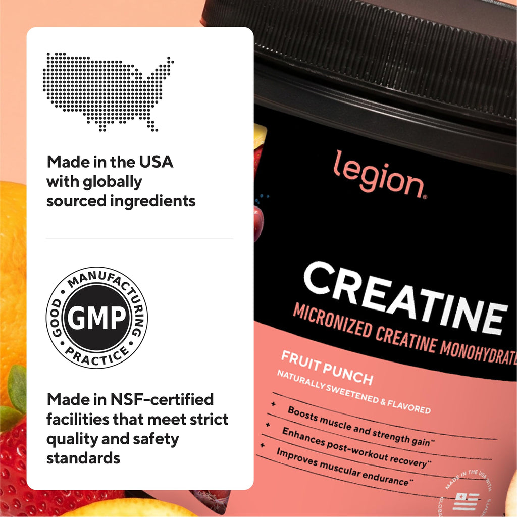 LEGION Micronized Creatine Monohydrate Supplement - Clean Creatine Powder for Muscle Gain & Post Workout Recovery - Micronized Creatine Supplement for Maximum Absorption (60 Servings, Unflavored)