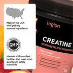 LEGION Micronized Creatine Monohydrate Supplement - Clean Creatine Powder for Muscle Gain & Post Workout Recovery - Micronized Creatine Supplement for Maximum Absorption (60 Servings, Unflavored)