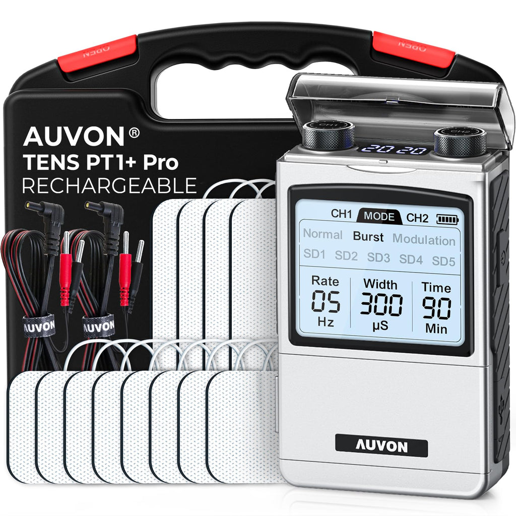 AUVON Rechargeable Digital TENS Unit Muscle Stimulator, Customizable 8-Mode