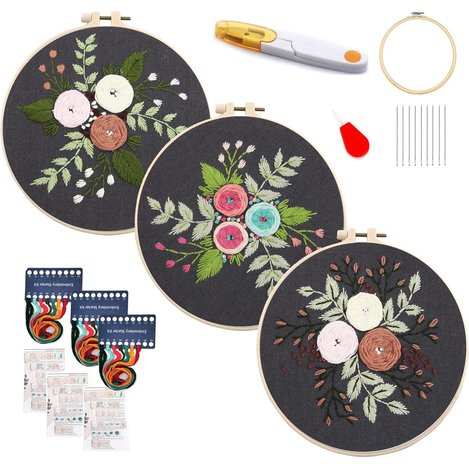 Buy now Maydear 3 Sets Embroidery kit for Beginners Adults,Embroidery Kit Punch Needle Kit Cross Stitch Kits with Embroidery Hoop and Instructions,Hand Embroidery Starter Kit JH-2109031 at indiglob india