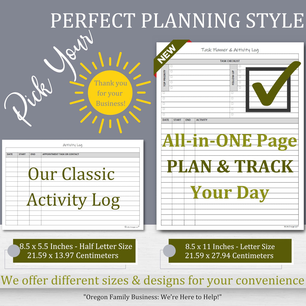 Task Planner & Activity Log Notepad for Work, Daily To Do List with Checklist, Time Tracking & Notes, 60 Pages, 8.5 x 11 Letter, Portrait – Life Charge