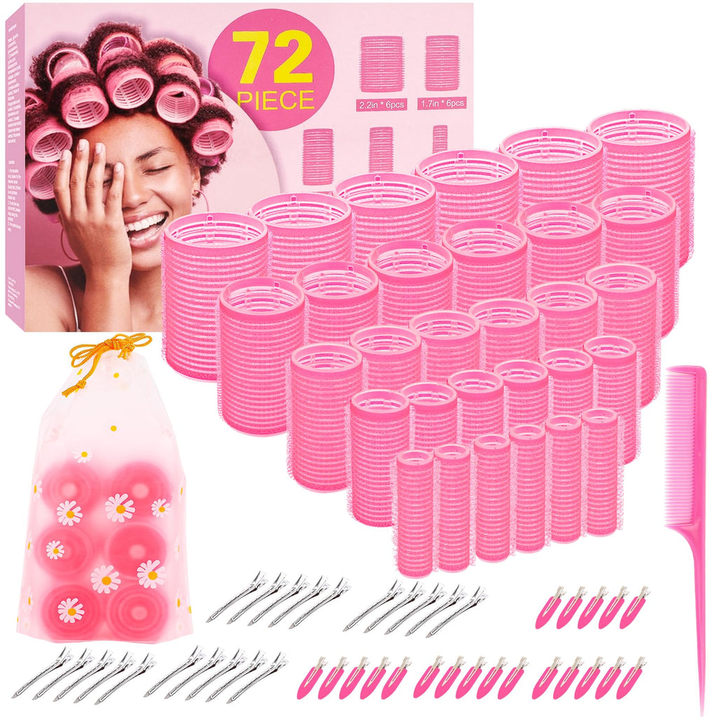 5 Size Hair Rollers for Blowout Look Long Hair, Women, 72Pcs Roller Set